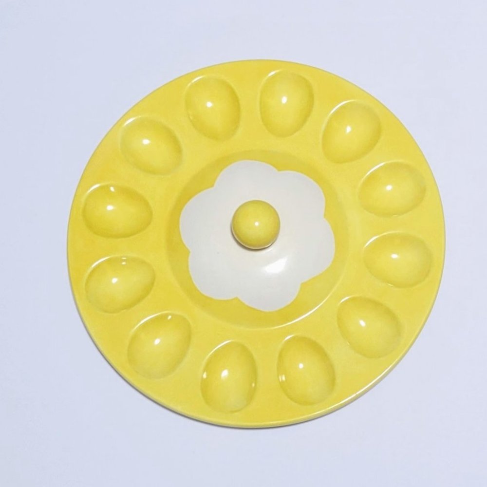 Vintage Hallmark Deviled Egg Yellow Ceramic Platter/Tray ~ Holds a Dozen Eggs